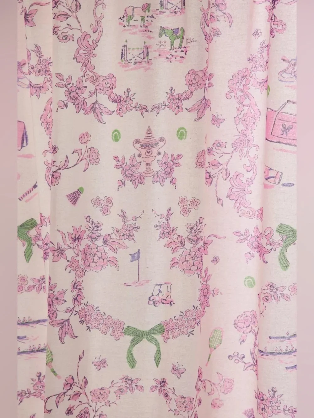 Urban Outfitters Pink Preppy Toile Patterned Shower Curtain Cottagecore